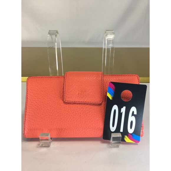 Fossil Women's Emma Tab RFID Clutch Wallet Leather Coral Orange - Picture 12 of 12